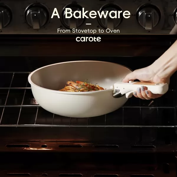 imageCAROTE 17pcs Pots and Pans Set Nonstick Cookware Set Detachable Handle Induction Kitchen Cookware Sets Non Stick with Removable Handle RV Cookware Set Oven Safe Jet BlackCream White
