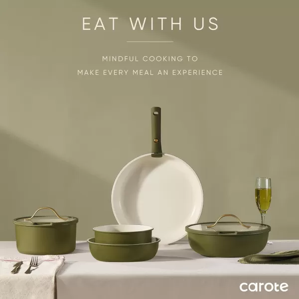 imageCAROTE 19pcs Pots and Pans Set Nonstick Cookware Set Detachable Handle Induction Kitchen Cookware Sets Non Stick with Removable Handle RV Cookware Set Gold and GreenEarthy Green