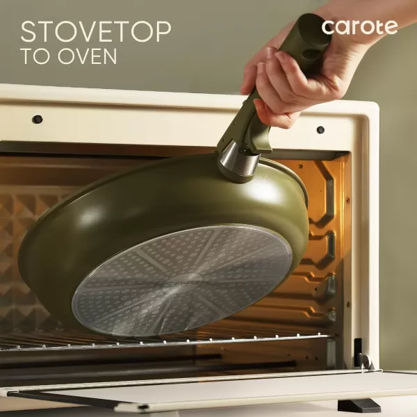 imageCAROTE 19pcs Pots and Pans Set Nonstick Cookware Set Detachable Handle Induction Kitchen Cookware Sets Non Stick with Removable Handle RV Cookware Set Gold and GreenEarthy Green