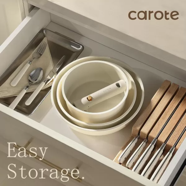 imageCAROTE 19pcs Pots and Pans Set Nonstick Cookware Set Detachable Handle Induction Kitchen Cookware Sets Non Stick with Removable Handle RV Cookware Set Gold and GreenCream White
