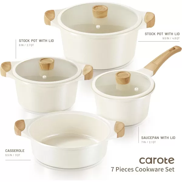 imageCAROTE 21Pcs Pots and Pans Set Nonstick Cookware Sets White Granite Induction Cookware Non Stick Cooking Set wFrying Pans ampamp SaucepansPFOS PFOA FreeCream White