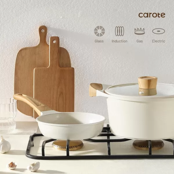 imageCAROTE 21Pcs Pots and Pans Set Nonstick Cookware Sets White Granite Induction Cookware Non Stick Cooking Set wFrying Pans ampamp SaucepansPFOS PFOA FreeCream White
