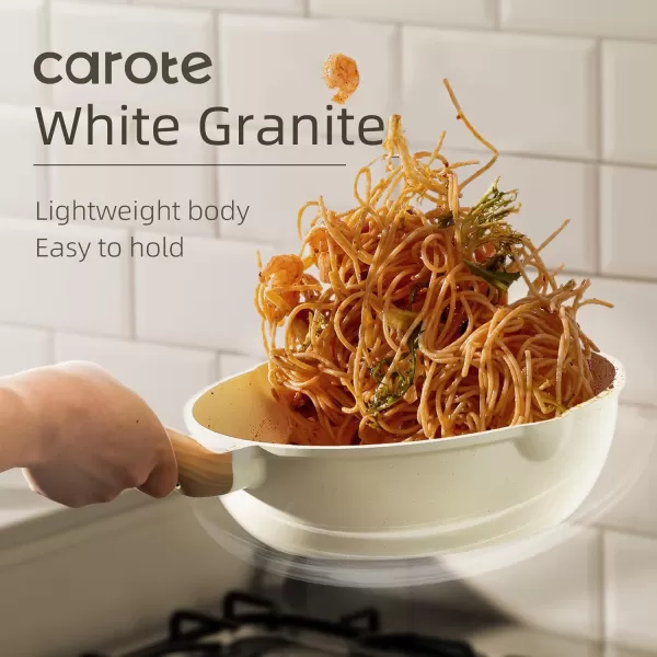 imageCAROTE 21Pcs Pots and Pans Set Nonstick Cookware Sets White Granite Induction Cookware Non Stick Cooking Set wFrying Pans ampamp SaucepansPFOS PFOA FreeCream White