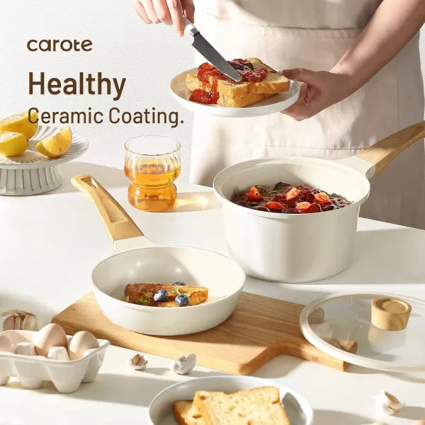 imageCAROTE 21Pcs Pots and Pans Set Nonstick Cookware Sets White Granite Induction Cookware Non Stick Cooking Set wFrying Pans ampamp SaucepansPFOS PFOA FreeCream White