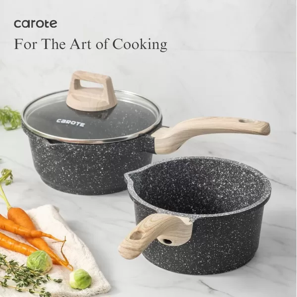 imageCAROTE 21Pcs Pots and Pans Set Nonstick Cookware Sets White Granite Induction Cookware Non Stick Cooking Set wFrying Pans ampamp SaucepansPFOS PFOA FreeClassic Black
