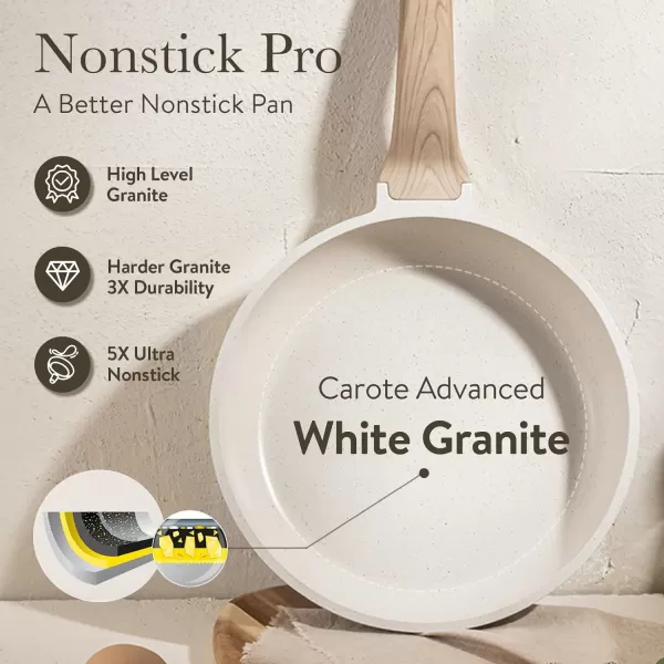 imageCAROTE 21Pcs Pots and Pans Set Nonstick Cookware Sets White Granite Induction Cookware Non Stick Cooking Set wFrying Pans ampamp SaucepansPFOS PFOA FreeCream White
