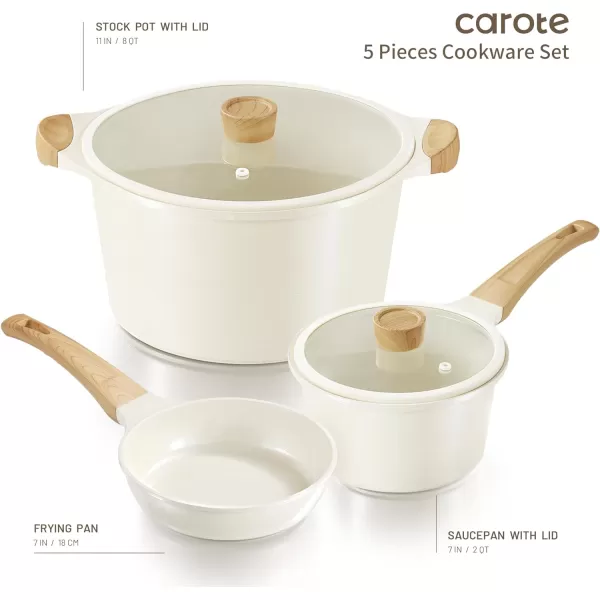 imageCAROTE 21Pcs Pots and Pans Set Nonstick Cookware Sets White Granite Induction Cookware Non Stick Cooking Set wFrying Pans ampamp SaucepansPFOS PFOA FreeCream White