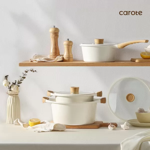 imageCAROTE 21Pcs Pots and Pans Set Nonstick Cookware Sets White Granite Induction Cookware Non Stick Cooking Set wFrying Pans ampamp SaucepansPFOS PFOA FreeCream White