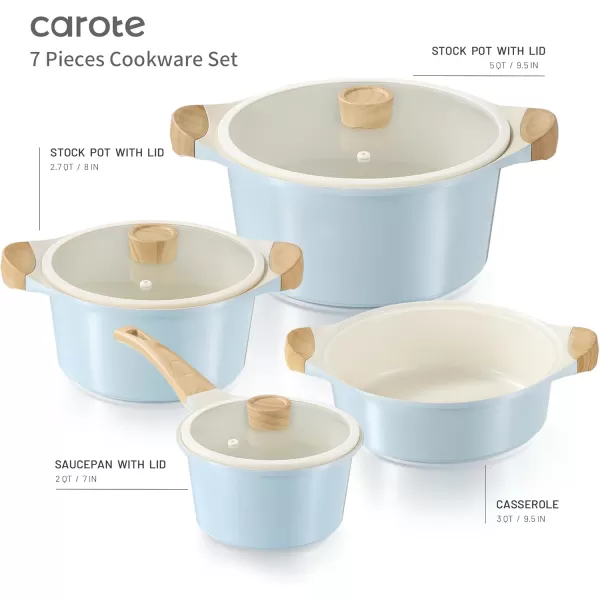 imageCAROTE 21Pcs Pots and Pans Set Nonstick Cookware Sets White Granite Induction Cookware Non Stick Cooking Set wFrying Pans ampamp SaucepansPFOS PFOA FreeBlue