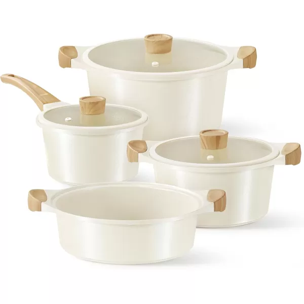 imageCAROTE 21Pcs Pots and Pans Set Nonstick Cookware Sets White Granite Induction Cookware Non Stick Cooking Set wFrying Pans ampamp SaucepansPFOS PFOA FreeCream White
