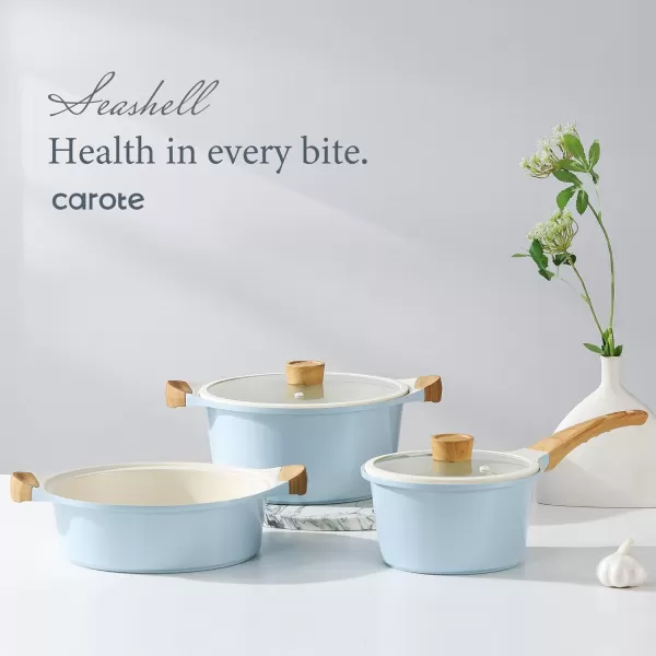 imageCAROTE 21Pcs Pots and Pans Set Nonstick Cookware Sets White Granite Induction Cookware Non Stick Cooking Set wFrying Pans ampamp SaucepansPFOS PFOA FreeBlue
