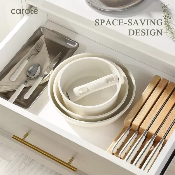 imageCAROTE 25pcs Detachable Handle Pots and Pans Set Nonstick Cookware Set Removable Handle Pots and Pans Non Stick RV Oven Safe Cookware Induction Kitchen Set Cream WhiteCream White