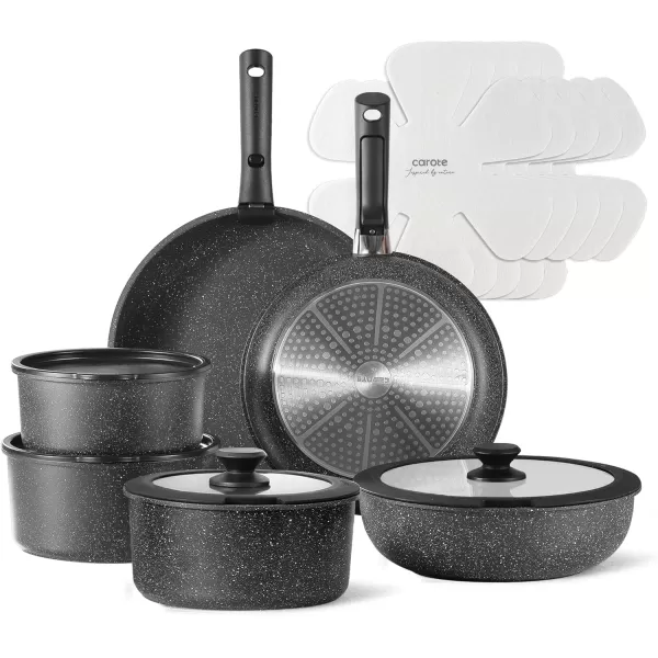imageCAROTE 25pcs Detachable Handle Pots and Pans Set Nonstick Cookware Set Removable Handle Pots and Pans Non Stick RV Oven Safe Cookware Induction Kitchen Set Cream WhiteEbony black