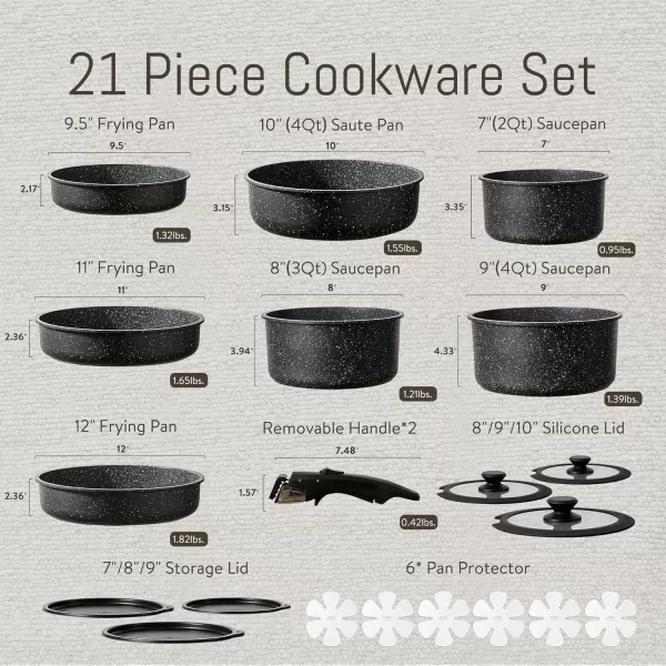 imageCAROTE 25pcs Detachable Handle Pots and Pans Set Nonstick Cookware Set Removable Handle Pots and Pans Non Stick RV Oven Safe Cookware Induction Kitchen Set Cream WhiteEbony black