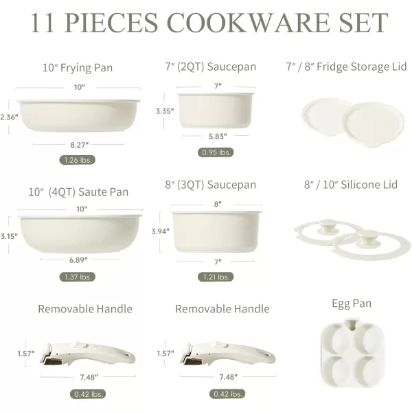 imageCAROTE 25pcs Detachable Handle Pots and Pans Set Nonstick Cookware Set Removable Handle Pots and Pans Non Stick RV Oven Safe Cookware Induction Kitchen Set Cream WhiteWhite