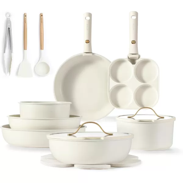 imageCAROTE 25pcs Detachable Handle Pots and Pans Set Nonstick Cookware Set Removable Handle Pots and Pans Non Stick RV Oven Safe Cookware Induction Kitchen Set Cream WhiteWhite
