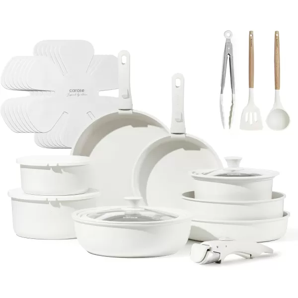 imageCAROTE 25pcs Detachable Handle Pots and Pans Set Nonstick Cookware Set Removable Handle Pots and Pans Non Stick RV Oven Safe Cookware Induction Kitchen Set Cream WhiteCream White