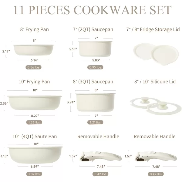imageCAROTE 25pcs Detachable Handle Pots and Pans Set Nonstick Cookware Set Removable Handle Pots and Pans Non Stick RV Oven Safe Cookware Induction Kitchen Set Cream WhiteWooden