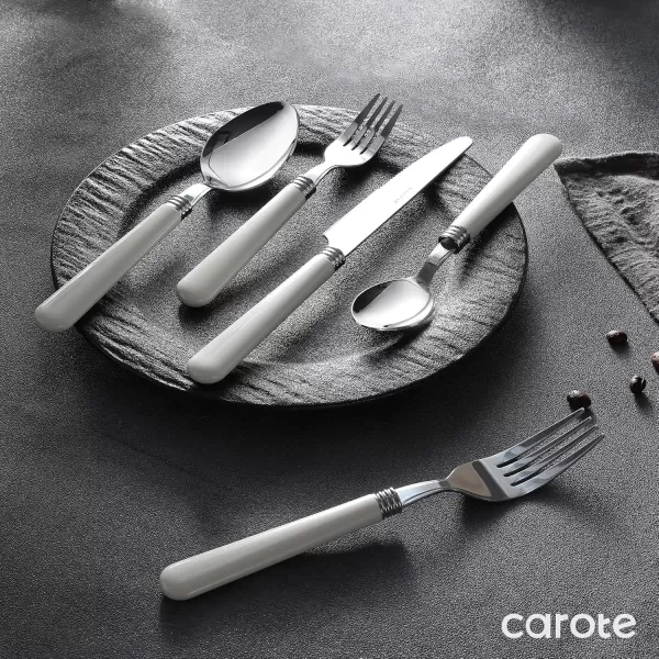imageCAROTE 30PCS Silverware Set Stainless Steel Flatware Set with White Handle Dining Table Set for 6 Kitchen Utensil Sets for Home Restaurant Mirror Polished Spoon and Fork Set Dishwasher Safe30pcs
