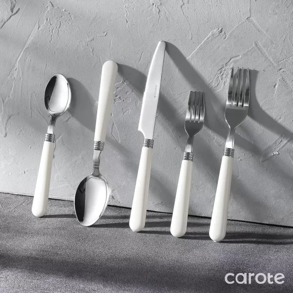 imageCAROTE 30PCS Silverware Set Stainless Steel Flatware Set with White Handle Dining Table Set for 6 Kitchen Utensil Sets for Home Restaurant Mirror Polished Spoon and Fork Set Dishwasher Safe30pcs