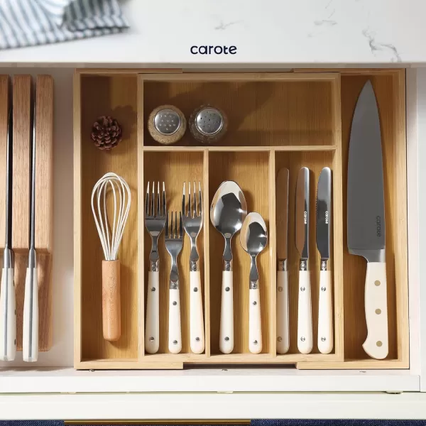 imageCAROTE 30Piece Silver set Stainless Steel Flatware Set with White Handles TripleRiveted ampamp Full Tang Design Kitchen Utensils Set Mirror Polished Durable WhiteWhite