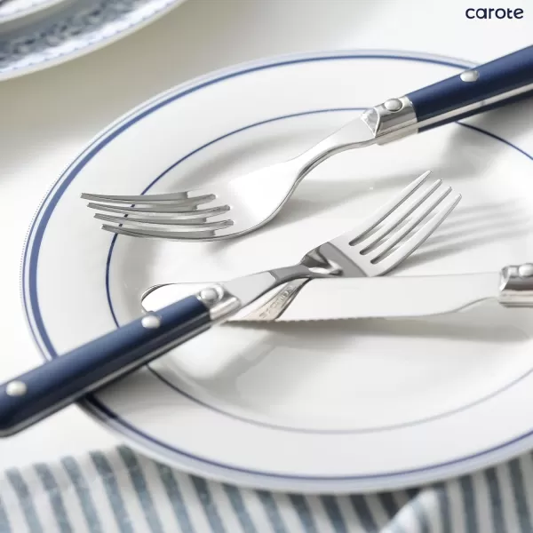 imageCAROTE 30Piece Silver set Stainless Steel Flatware Set with White Handles TripleRiveted ampamp Full Tang Design Kitchen Utensils Set Mirror Polished Durable WhiteBlue