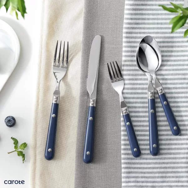 imageCAROTE 30Piece Silver set Stainless Steel Flatware Set with White Handles TripleRiveted ampamp Full Tang Design Kitchen Utensils Set Mirror Polished Durable WhiteBlue