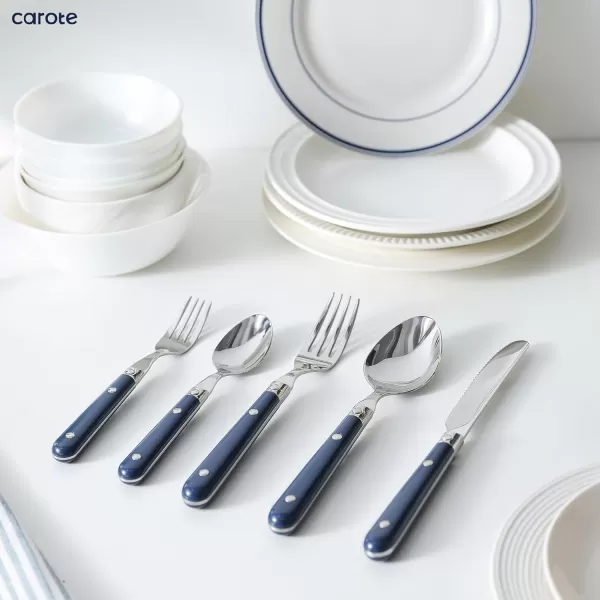 imageCAROTE 30Piece Silver set Stainless Steel Flatware Set with White Handles TripleRiveted ampamp Full Tang Design Kitchen Utensils Set Mirror Polished Durable WhiteBlue