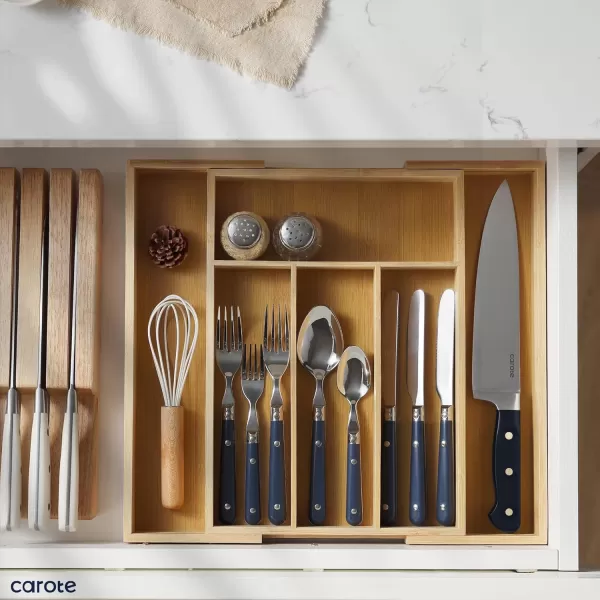 imageCAROTE 30Piece Silver set Stainless Steel Flatware Set with White Handles TripleRiveted ampamp Full Tang Design Kitchen Utensils Set Mirror Polished Durable WhiteBlue