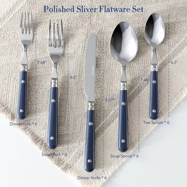 imageCAROTE 30Piece Silver set Stainless Steel Flatware Set with White Handles TripleRiveted ampamp Full Tang Design Kitchen Utensils Set Mirror Polished Durable WhiteBlue