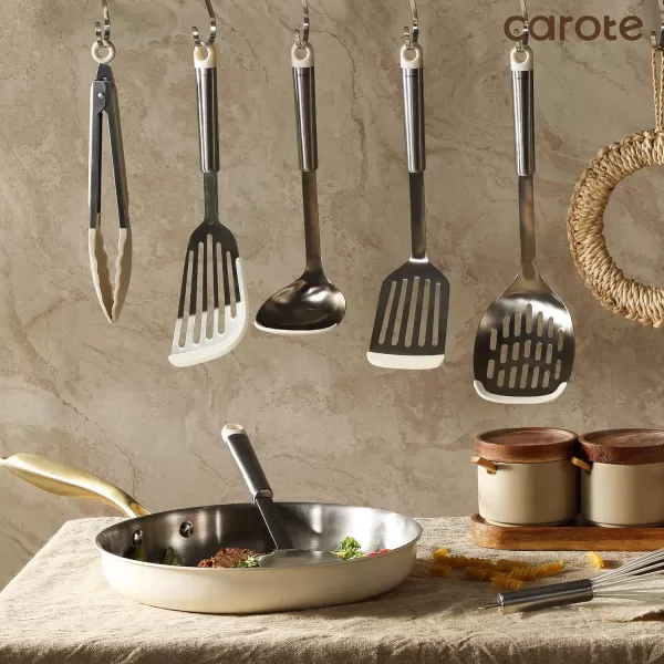 imageCAROTE 7PCS Cooking Utensils Set Stainless Steel Kitchen Utensill Set Kitchen Gadgets for Nonstick Pots and Pans Utensil Sets with Tongs Ladle Spatula ampampTurner White