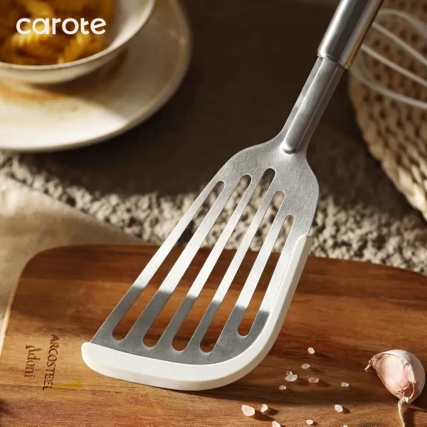 imageCAROTE 7PCS Cooking Utensils Set Stainless Steel Kitchen Utensill Set Kitchen Gadgets for Nonstick Pots and Pans Utensil Sets with Tongs Ladle Spatula ampampTurner White