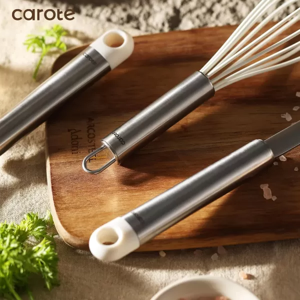 imageCAROTE 7PCS Cooking Utensils Set Stainless Steel Kitchen Utensill Set Kitchen Gadgets for Nonstick Pots and Pans Utensil Sets with Tongs Ladle Spatula ampampTurner White