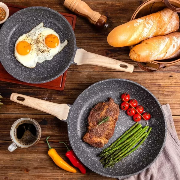 imageCAROTE 8 Inch Nonstick Skillet Frying Pan with LidWhite Granite Non Stick Omelet PansFry Pan Egg Pan Stone Cookware Chefs Pan PFOS ampamp PFOA FreeBeige