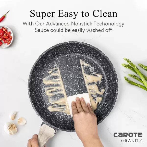 imageCAROTE 8 Inch Nonstick Skillet Frying Pan with LidWhite Granite Non Stick Omelet PansFry Pan Egg Pan Stone Cookware Chefs Pan PFOS ampamp PFOA FreeBeige
