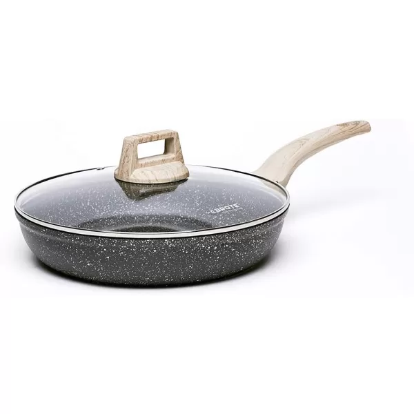 imageCAROTE 8 Inch Nonstick Skillet Frying Pan with LidWhite Granite Non Stick Omelet PansFry Pan Egg Pan Stone Cookware Chefs Pan PFOS ampamp PFOA FreeBlack