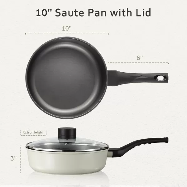 imageCAROTE 8 Inch Nonstick Skillet Frying Pan with LidWhite Granite Non Stick Omelet PansFry Pan Egg Pan Stone Cookware Chefs Pan PFOS ampamp PFOA FreeBlack and Green