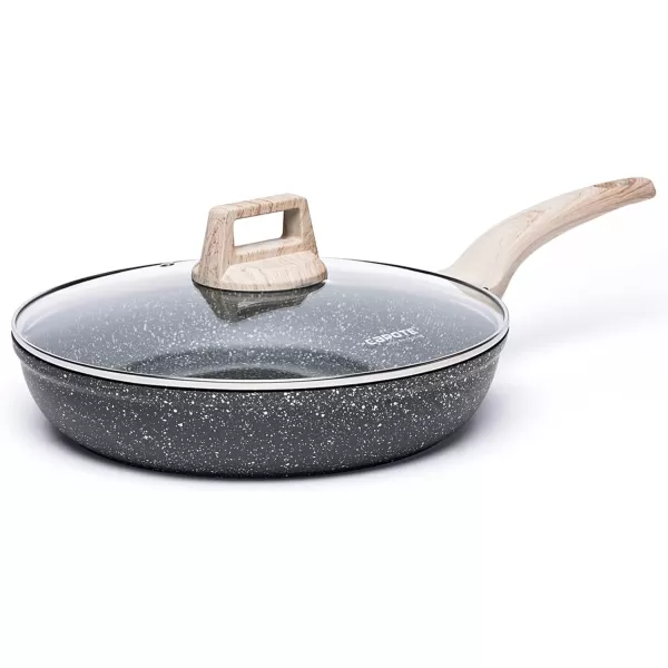 imageCAROTE 8 Inch Nonstick Skillet Frying Pan with LidWhite Granite Non Stick Omelet PansFry Pan Egg Pan Stone Cookware Chefs Pan PFOS ampamp PFOA FreeBlack