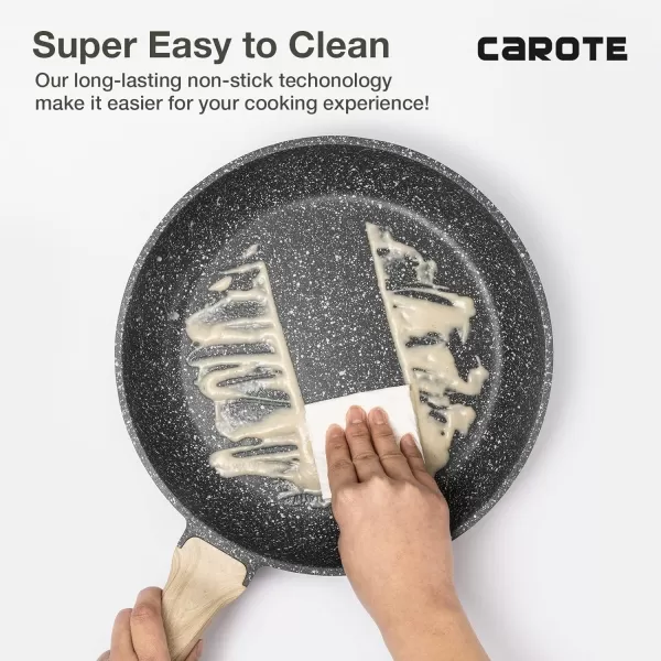 imageCAROTE 8 Inch Nonstick Skillet Frying Pan with LidWhite Granite Non Stick Omelet PansFry Pan Egg Pan Stone Cookware Chefs Pan PFOS ampamp PFOA FreeBlack