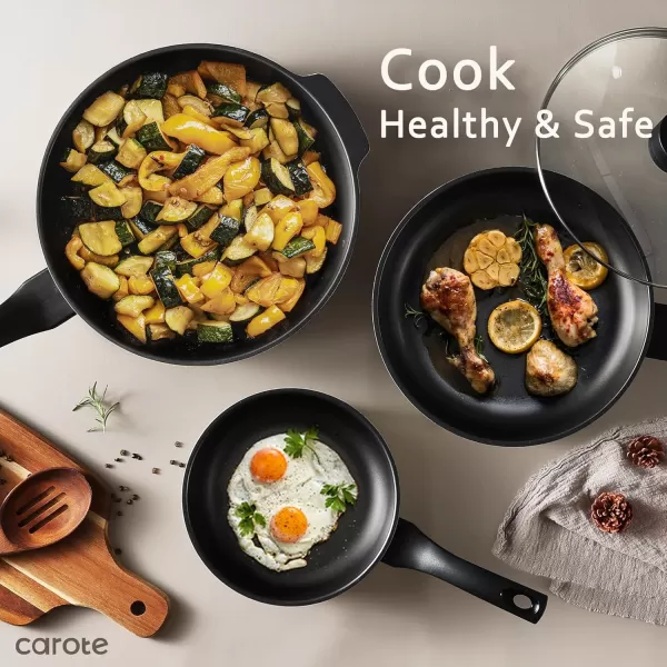 imageCAROTE 8 Inch Nonstick Skillet Frying Pan with LidWhite Granite Non Stick Omelet PansFry Pan Egg Pan Stone Cookware Chefs Pan PFOS ampamp PFOA FreeBlack and Green