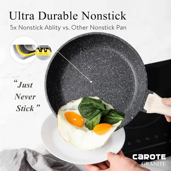 imageCAROTE 8 Inch Nonstick Skillet Frying Pan with LidWhite Granite Non Stick Omelet PansFry Pan Egg Pan Stone Cookware Chefs Pan PFOS ampamp PFOA FreeBlack