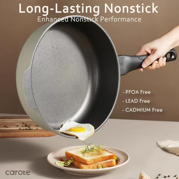 imageCAROTE 8 Inch Nonstick Skillet Frying Pan with LidWhite Granite Non Stick Omelet PansFry Pan Egg Pan Stone Cookware Chefs Pan PFOS ampamp PFOA FreeBlack and Green