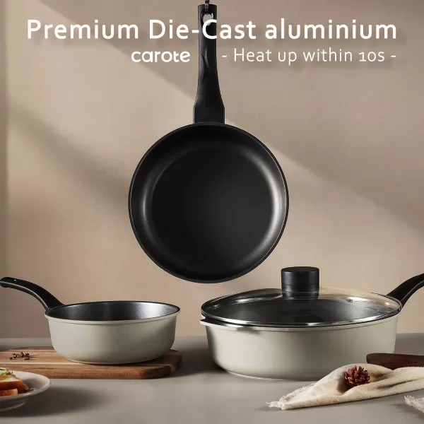 imageCAROTE 8 Inch Nonstick Skillet Frying Pan with LidWhite Granite Non Stick Omelet PansFry Pan Egg Pan Stone Cookware Chefs Pan PFOS ampamp PFOA FreeBlack and Green