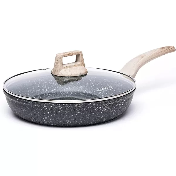 imageCAROTE 8 Inch Nonstick Skillet Frying Pan with LidWhite Granite Non Stick Omelet PansFry Pan Egg Pan Stone Cookware Chefs Pan PFOS ampamp PFOA FreeBlack