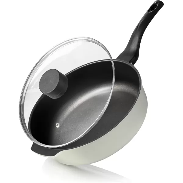 imageCAROTE 8 Inch Nonstick Skillet Frying Pan with LidWhite Granite Non Stick Omelet PansFry Pan Egg Pan Stone Cookware Chefs Pan PFOS ampamp PFOA FreeBlack and Green