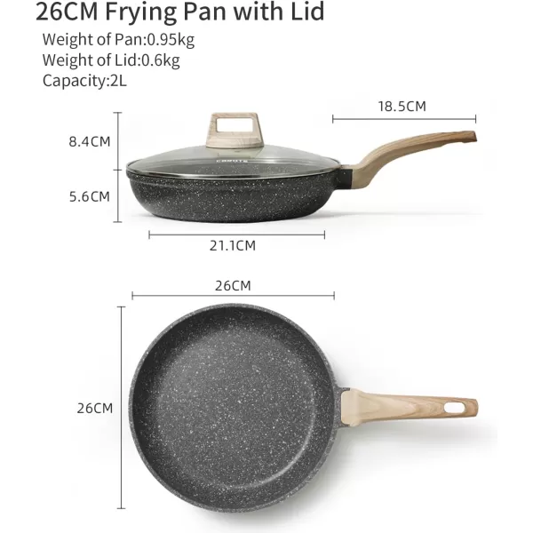 imageCAROTE 8 Inch Nonstick Skillet Frying Pan with LidWhite Granite Non Stick Omelet PansFry Pan Egg Pan Stone Cookware Chefs Pan PFOS ampamp PFOA FreeBlack