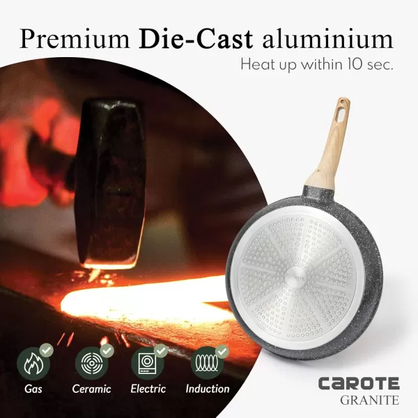 imageCAROTE 8 Inch Nonstick Skillet Frying Pan with LidWhite Granite Non Stick Omelet PansFry Pan Egg Pan Stone Cookware Chefs Pan PFOS ampamp PFOA FreeBlack
