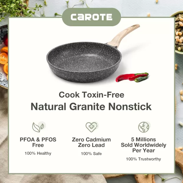 imageCAROTE 8 Inch Nonstick Skillet Frying Pan with LidWhite Granite Non Stick Omelet PansFry Pan Egg Pan Stone Cookware Chefs Pan PFOS ampamp PFOA FreeBlack