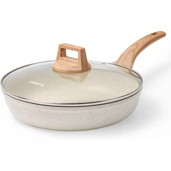 imageCAROTE 8 Inch Nonstick Skillet Frying Pan with LidWhite Granite Non Stick Omelet PansFry Pan Egg Pan Stone Cookware Chefs Pan PFOS ampamp PFOA FreeWhite