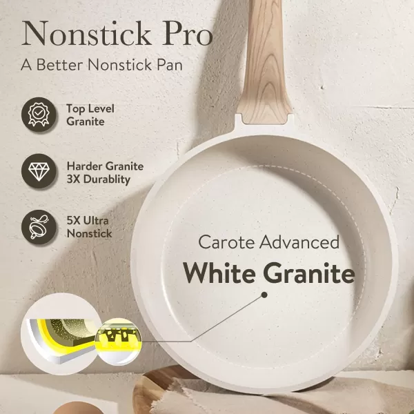 imageCAROTE 8 Inch Nonstick Skillet Frying Pan with LidWhite Granite Non Stick Omelet PansFry Pan Egg Pan Stone Cookware Chefs Pan PFOS ampamp PFOA FreeWhite